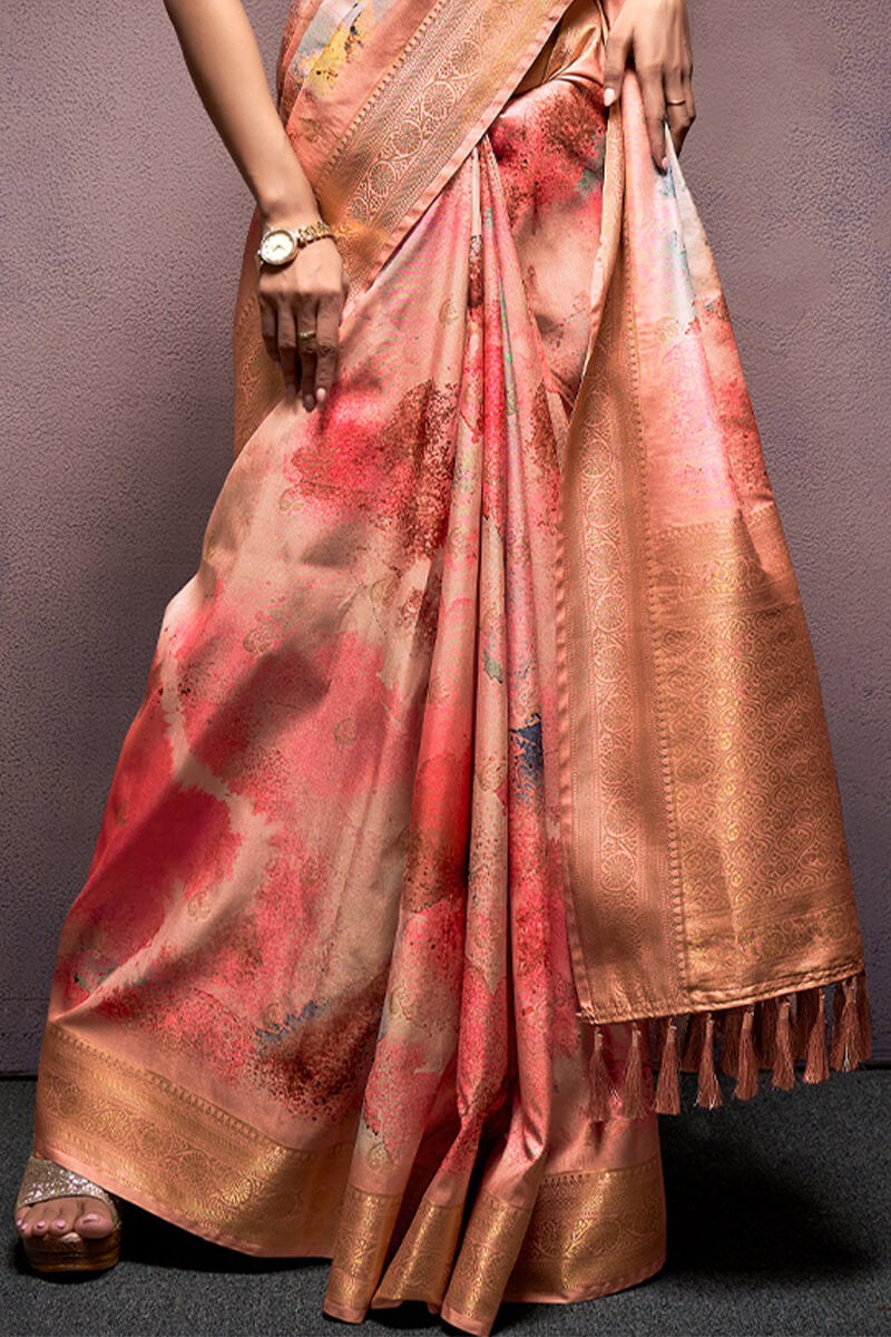 Light Peach Printed Soft Silk Saree