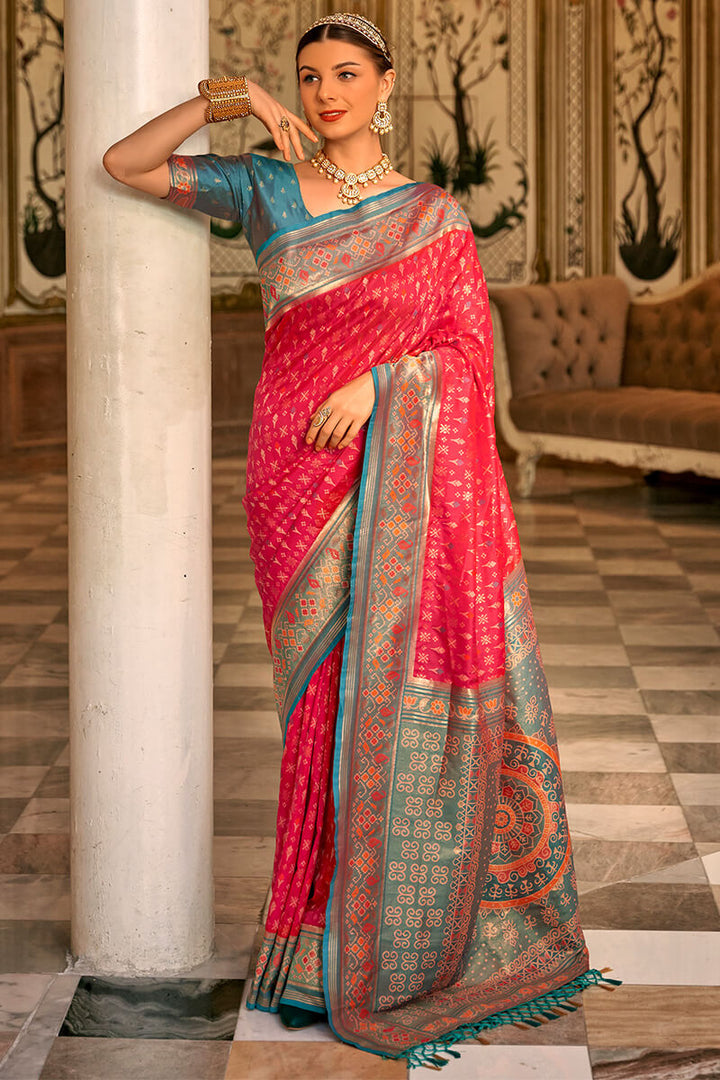 Light Red Zari Woven Soft Banarasi Silk Saree