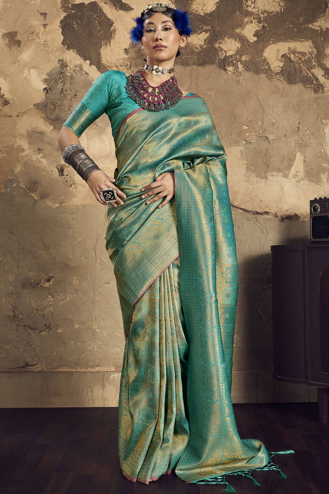 Light Sea Green Kanjivaram Silk Saree