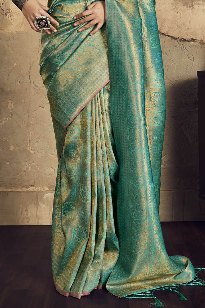 Light Sea Green Kanjivaram Silk Saree