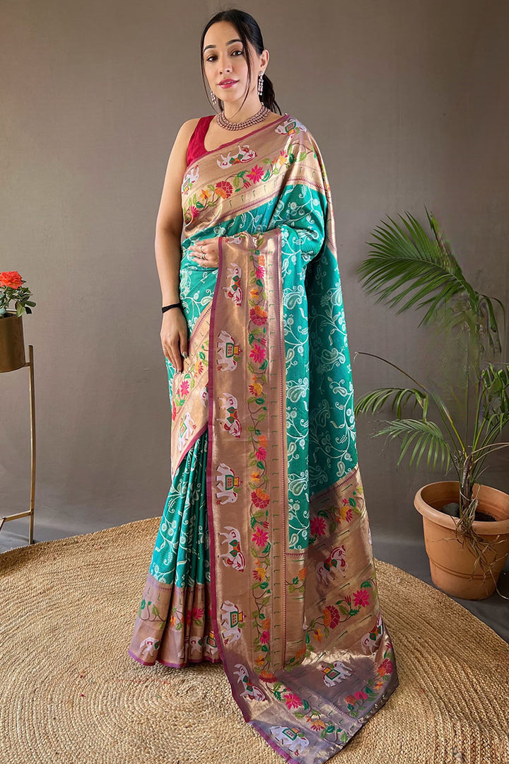 Light Sea Green Paithani Silk Saree