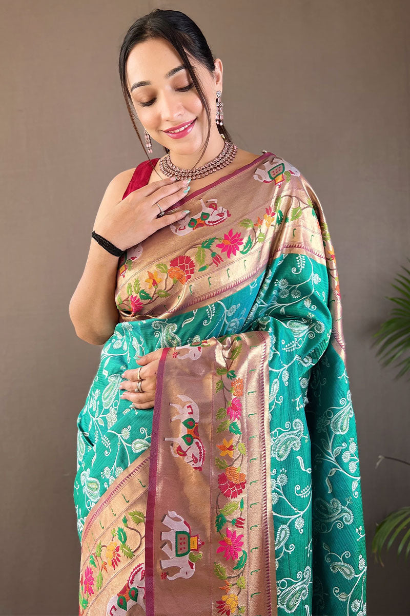 Light Sea Green Paithani Silk Saree