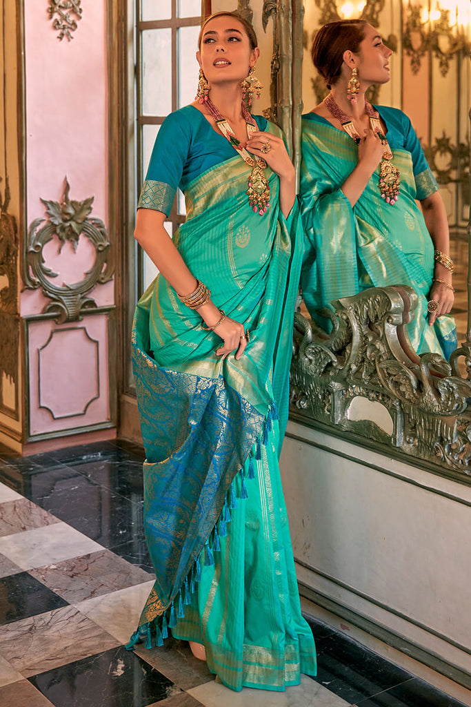 Light Sea Green Soft Banarasi Silk Saree