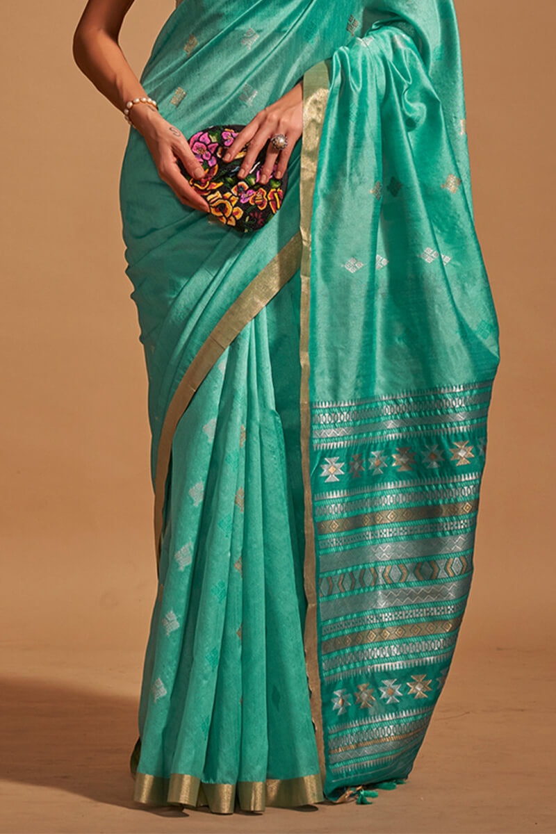 Light Sea Green Zari Woven Banarasi Silk Saree