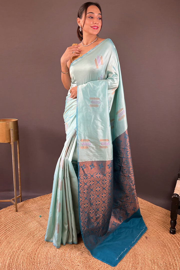 Light Sky Blue Zari Woven Soft Silk Saree