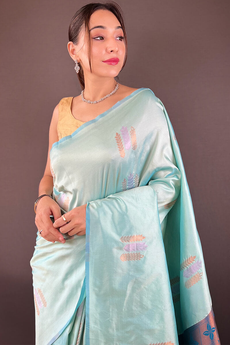 Light Sky Blue Zari Woven Soft Silk Saree