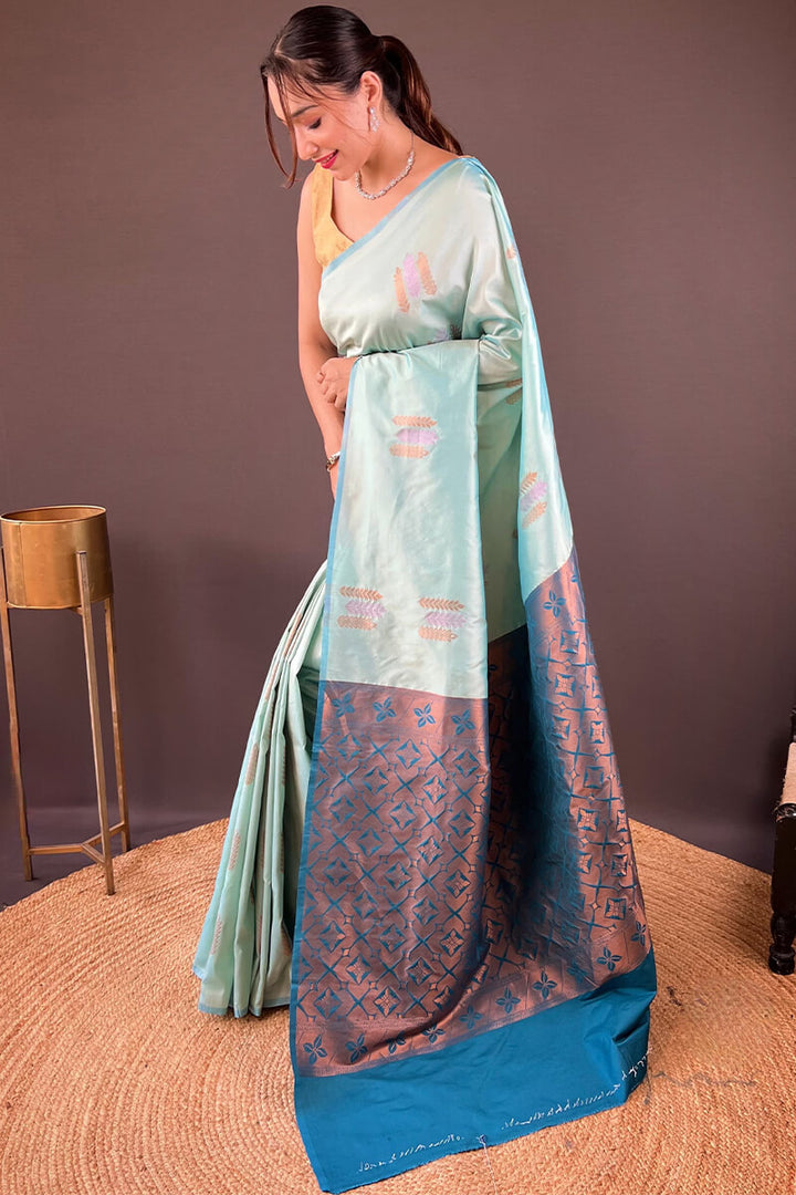 Light Sky Blue Zari Woven Soft Silk Saree