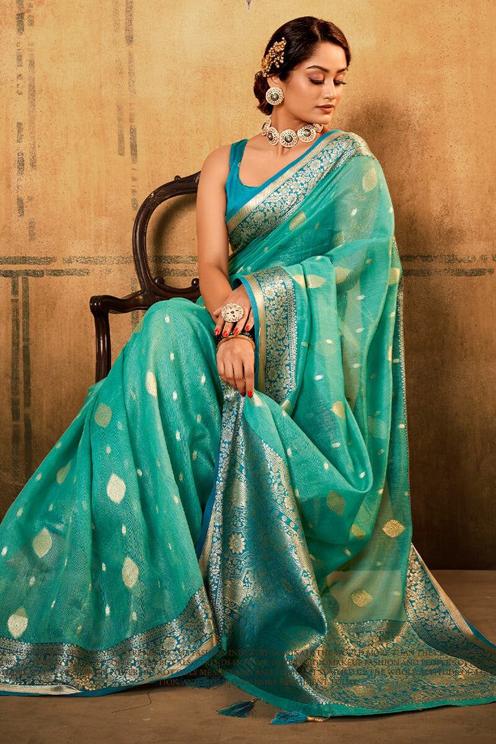 Light Turquoise Banarasi Silk Saree