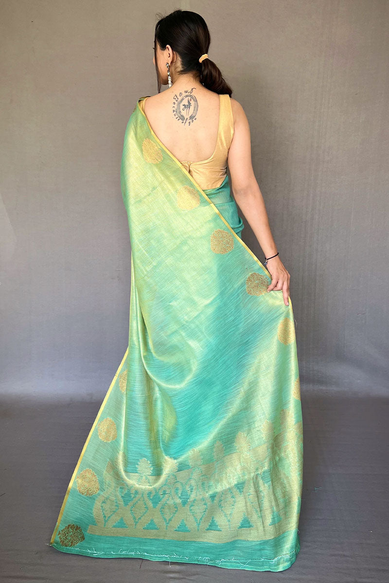 Light Turquoise Zari Woven Tissue silk Saree