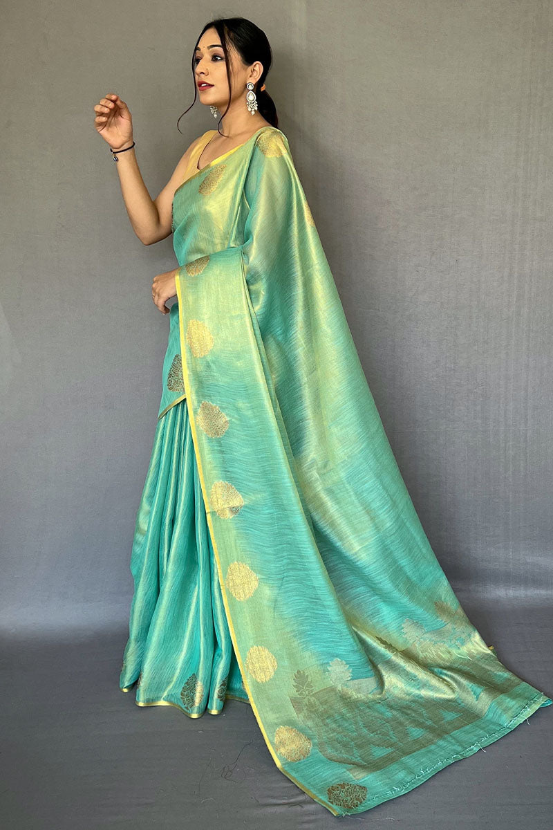 Light Turquoise Zari Woven Tissue silk Saree