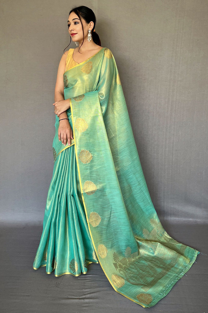 Light Turquoise Zari Woven Tissue silk Saree