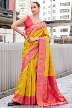 Lightning Yellow Soft Bandhani Saree