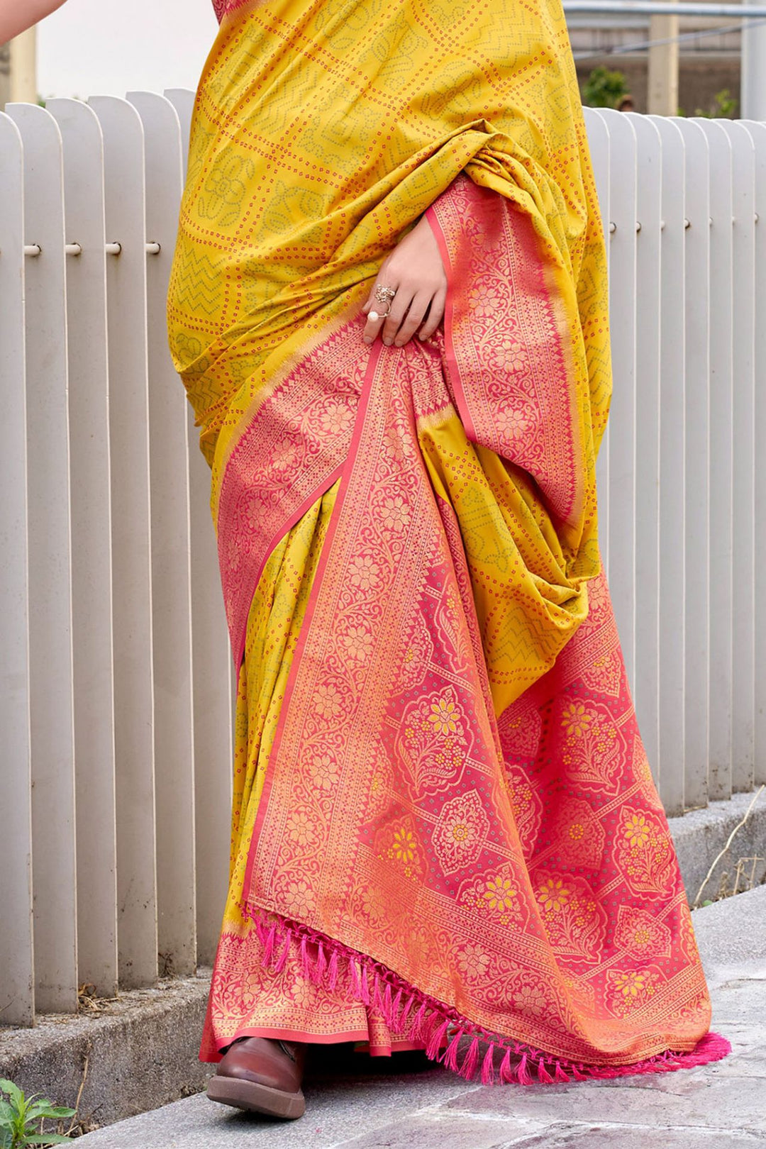 Lightning Yellow Soft Bandhani Saree