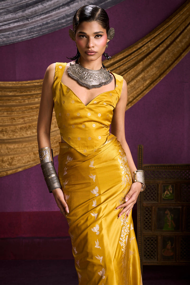 Lightning Yellow Zari Woven Banarasi Satin Silk Saree