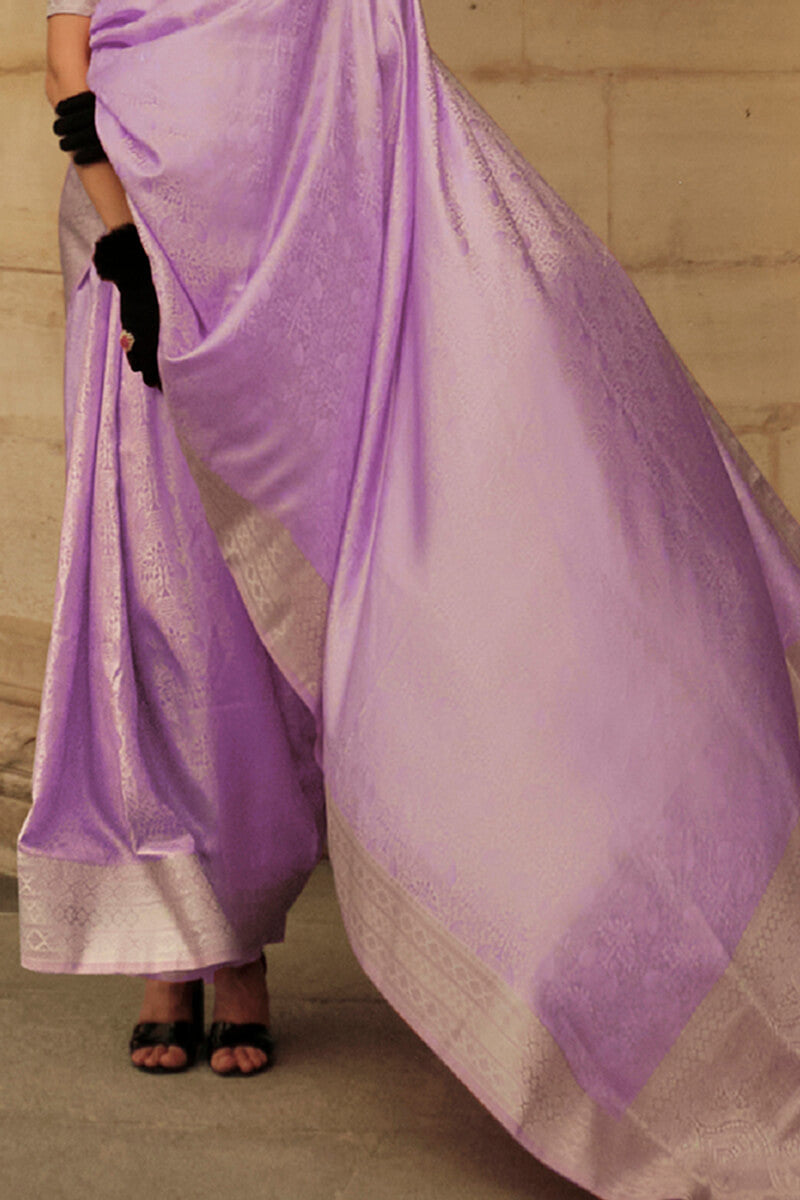 Lilac Lavender Zari Woven Banarasi Satin Silk Saree