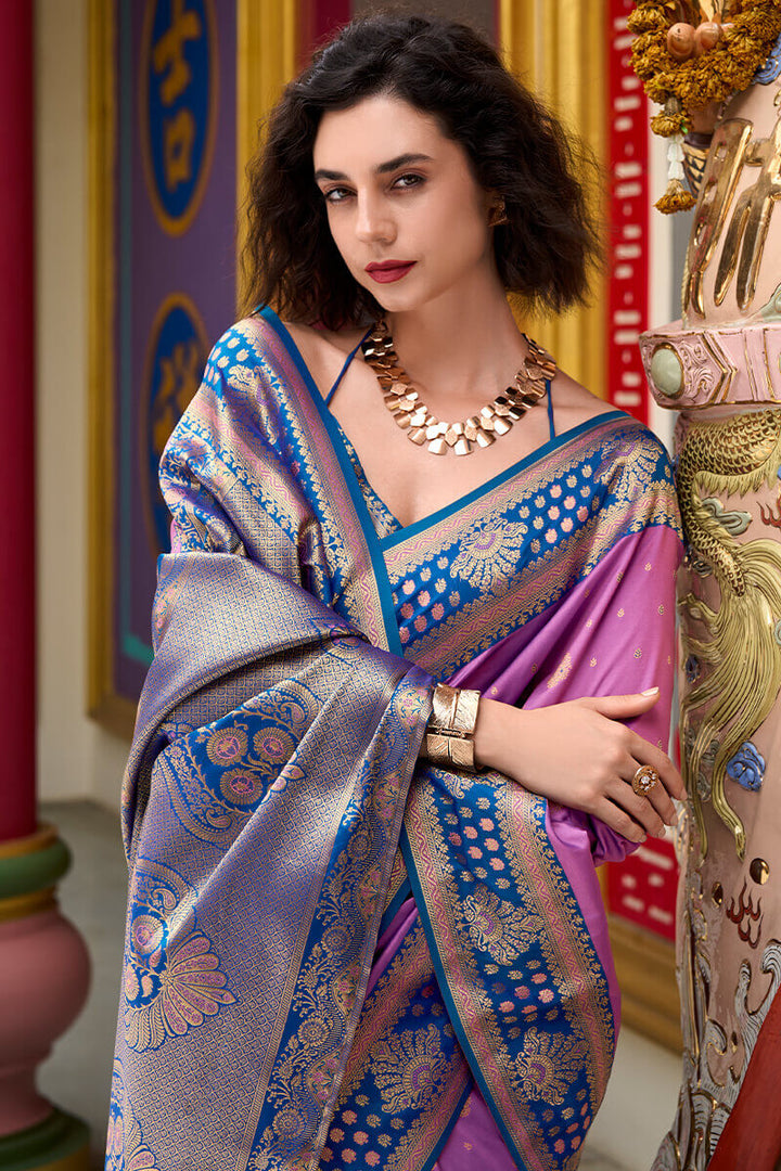 Lilac Lavender Zari Woven Soft Banarasi Silk Saree
