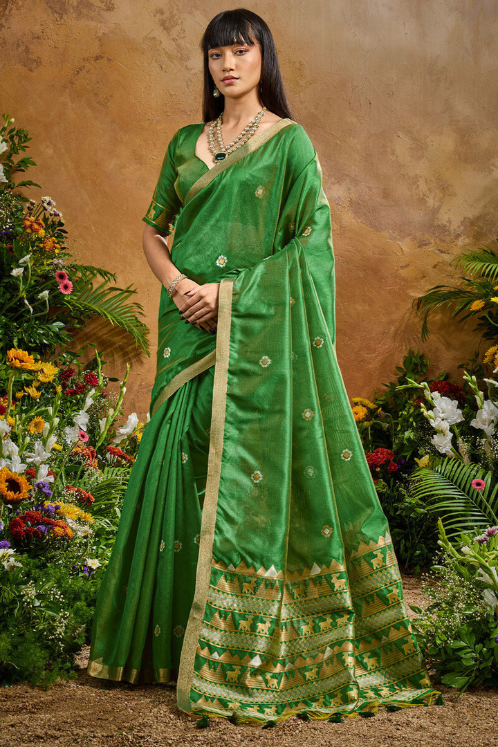 Lincoln Green Banarasi Tussar Silk Saree