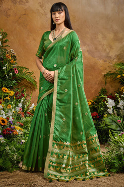 Lincoln Green Banarasi Tussar Silk Saree