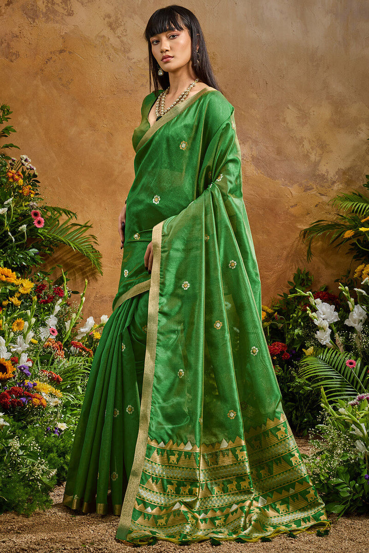 Lincoln Green Banarasi Tussar Silk Saree