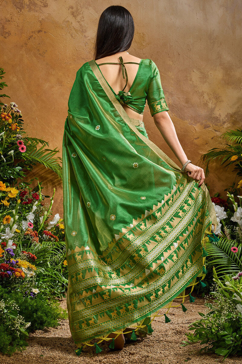 Lincoln Green Banarasi Tussar Silk Saree