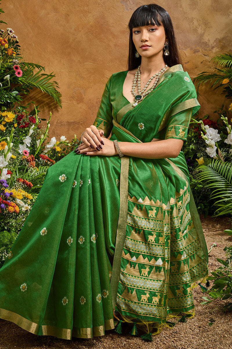 Lincoln Green Banarasi Tussar Silk Saree
