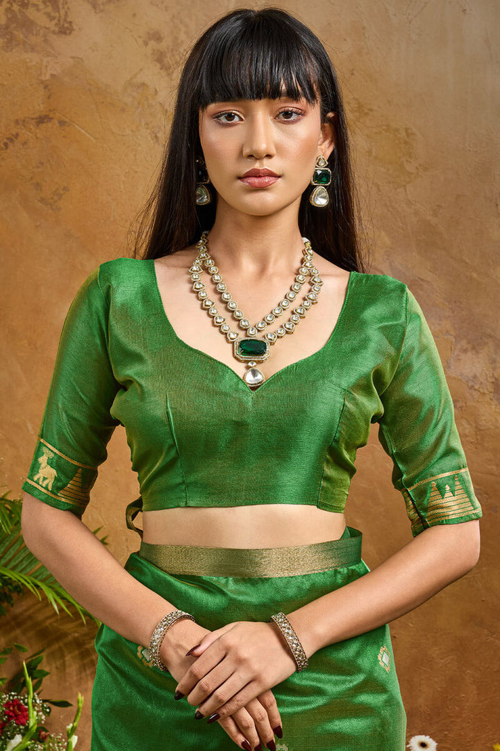 Lincoln Green Banarasi Tussar Silk Saree