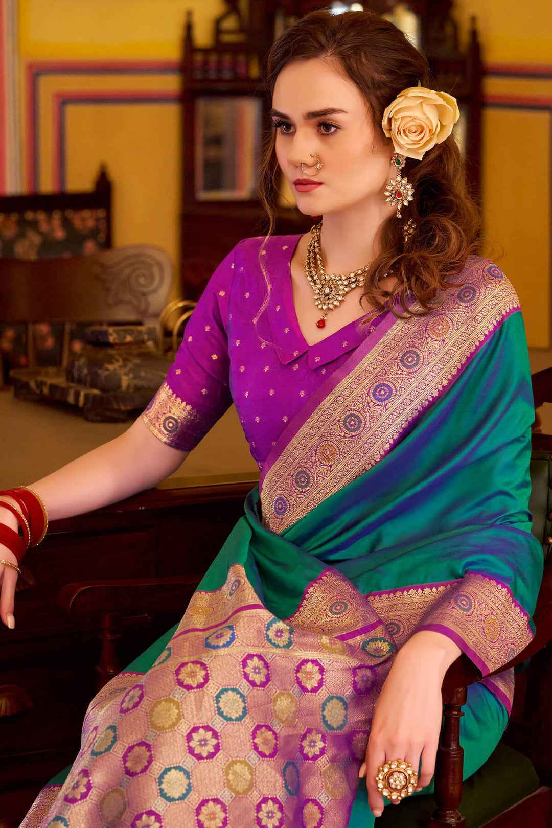 Lincoln Green Soft Silk Saree