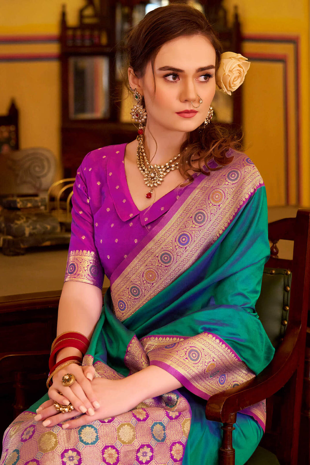 Lincoln Green Soft Silk Saree