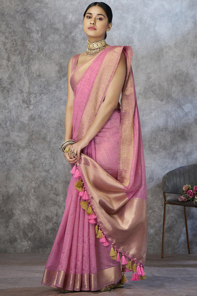 Lipstick Pink Soft Linen Silk Saree