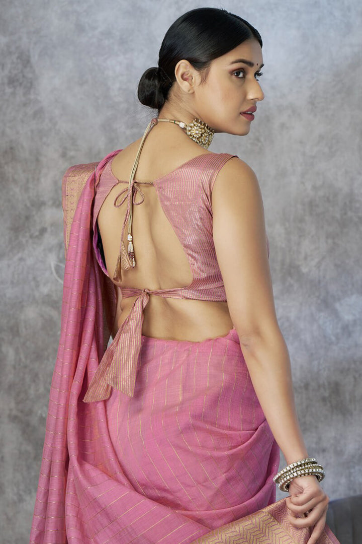 Lipstick Pink Soft Linen Silk Saree