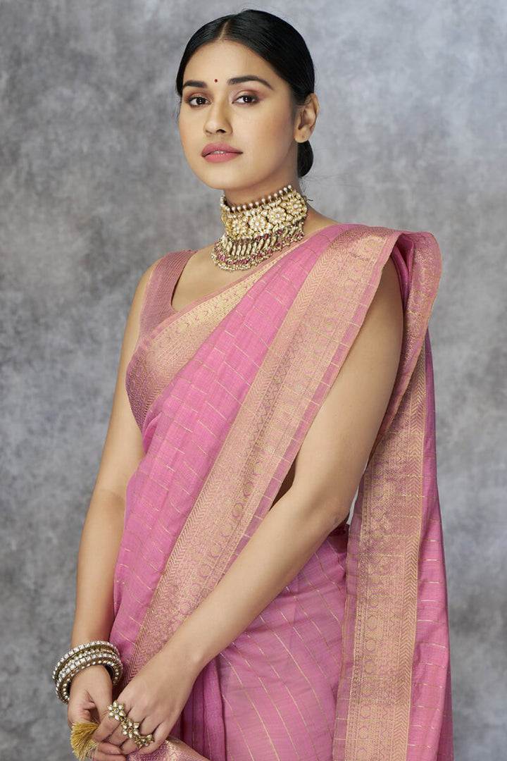 Lipstick Pink Soft Linen Silk Saree