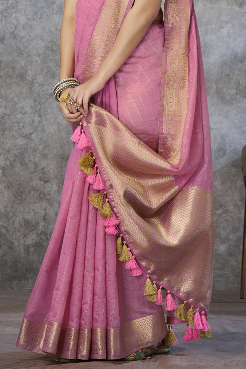 Lipstick Pink Soft Linen Silk Saree