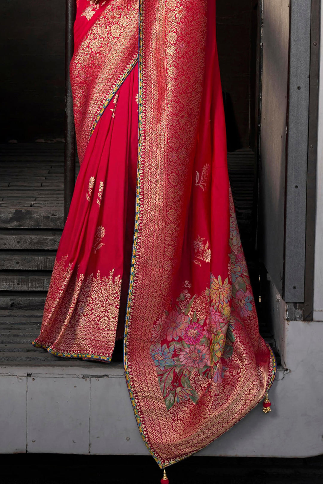 Lipstick Red Soft Dola Viscose Saree With Embroidery Blouse Piece