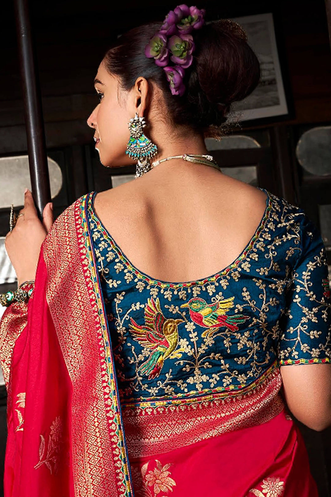 Lipstick Red Soft Dola Viscose Saree With Embroidery Blouse Piece