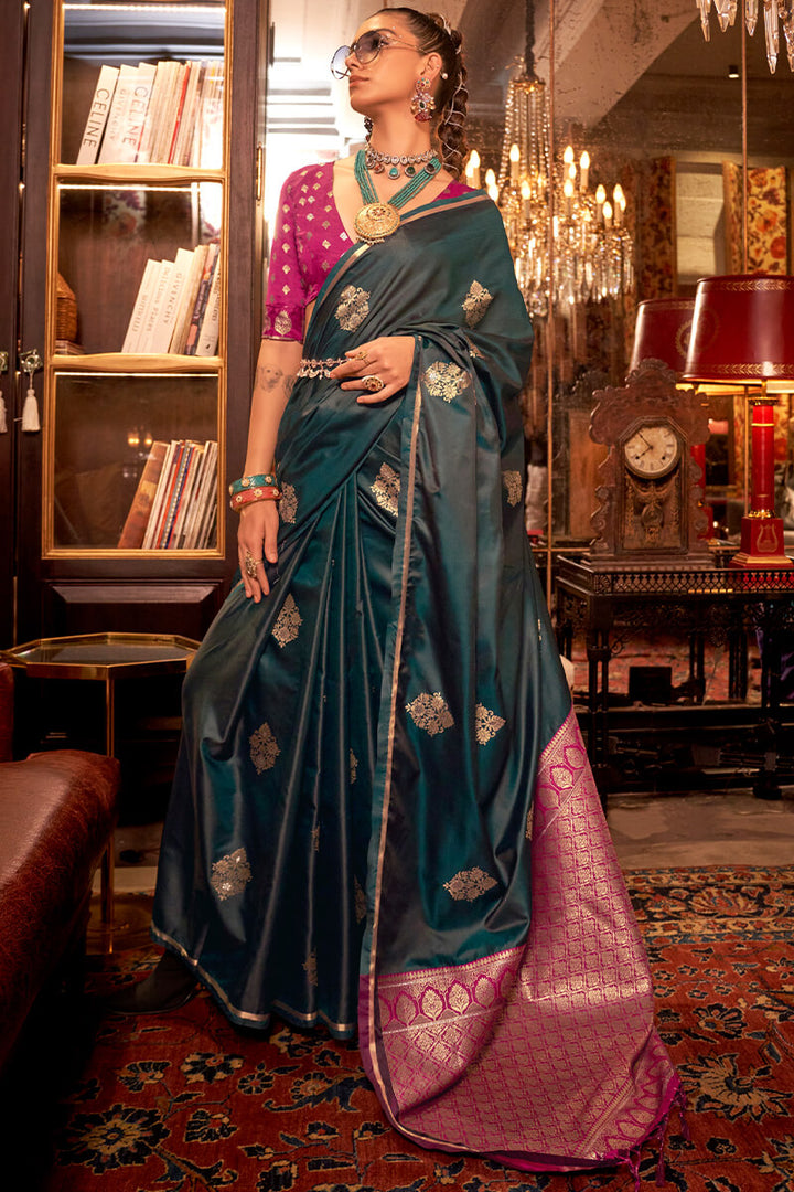 Lunar Green Banarasi Satin Silk Saree