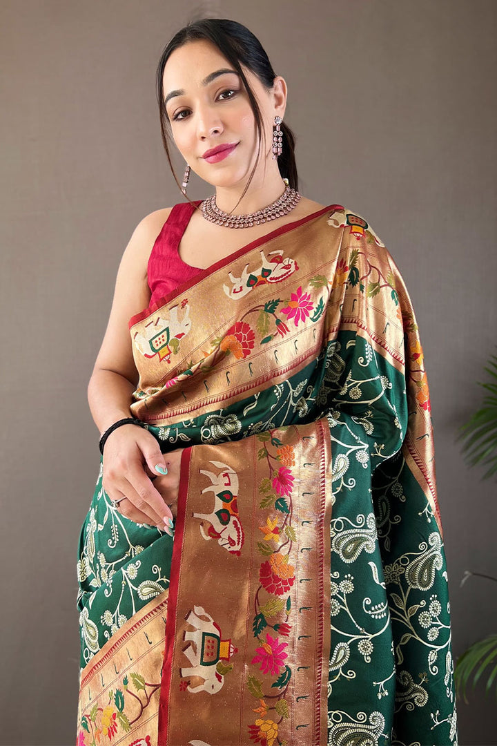 Lunar Green Paithani Silk Saree