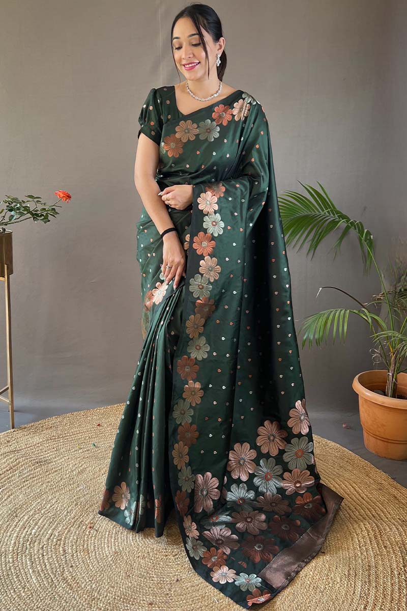 Lunar Green Soft Banarasi Silk Saree