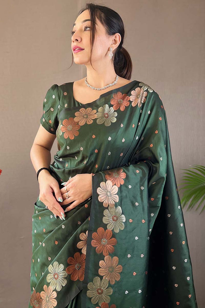 Lunar Green Soft Banarasi Silk Saree