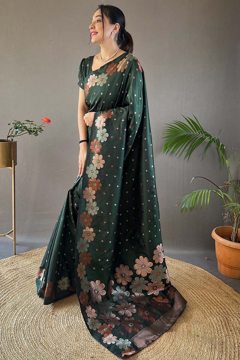 Lunar Green Soft Banarasi Silk Saree