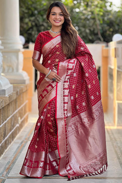 Lustrous Maroon Soft Banarasi Silk Saree