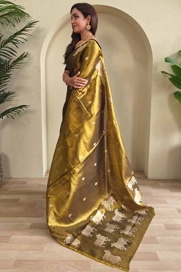 Luxor Gold Zari woven Banarasi Tissue Silk Saree