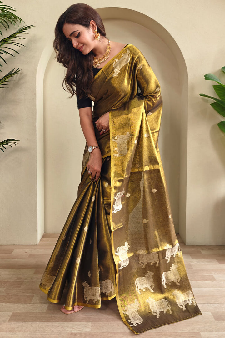 Luxor Gold Zari woven Banarasi Tissue Silk Saree