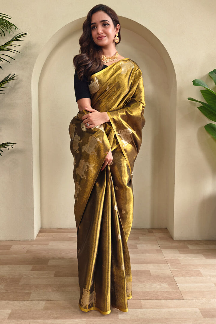 Luxor Gold Zari woven Banarasi Tissue Silk Saree