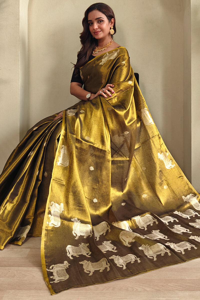 Luxor Gold Zari woven Banarasi Tissue Silk Saree