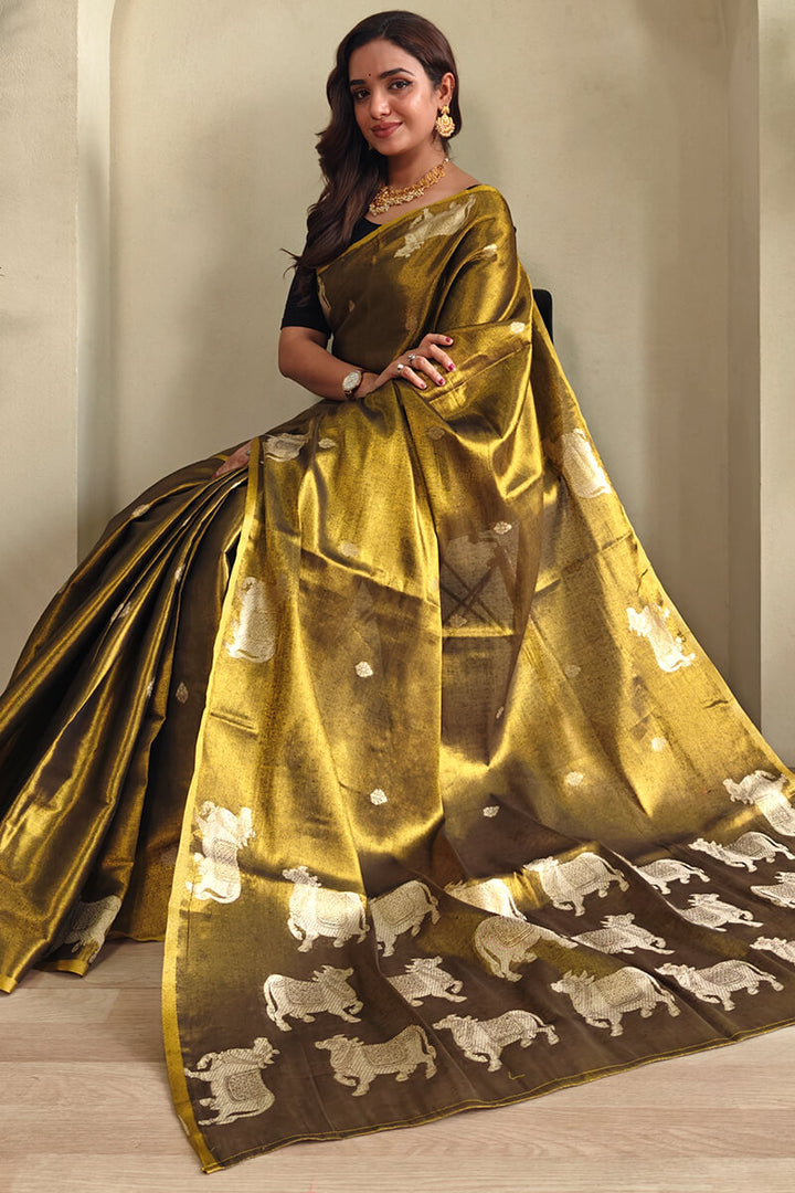 Luxor Gold Zari woven Banarasi Tissue Silk Saree