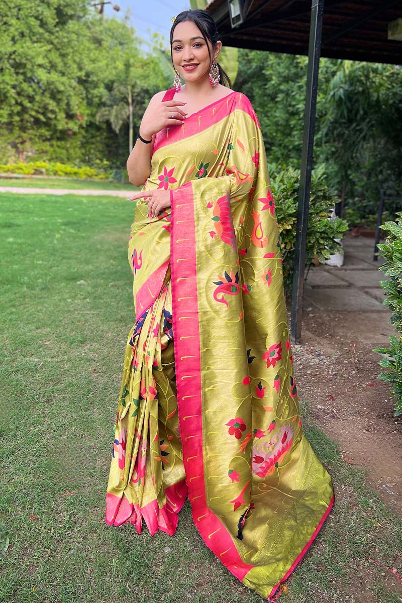 Luxor Gold Zari Woven Paithani Silk Saree