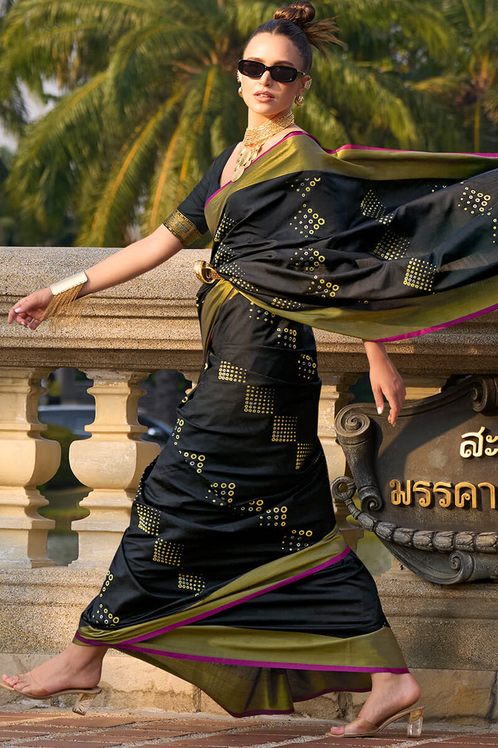 Maire Black Zari Woven Soft Silk Saree