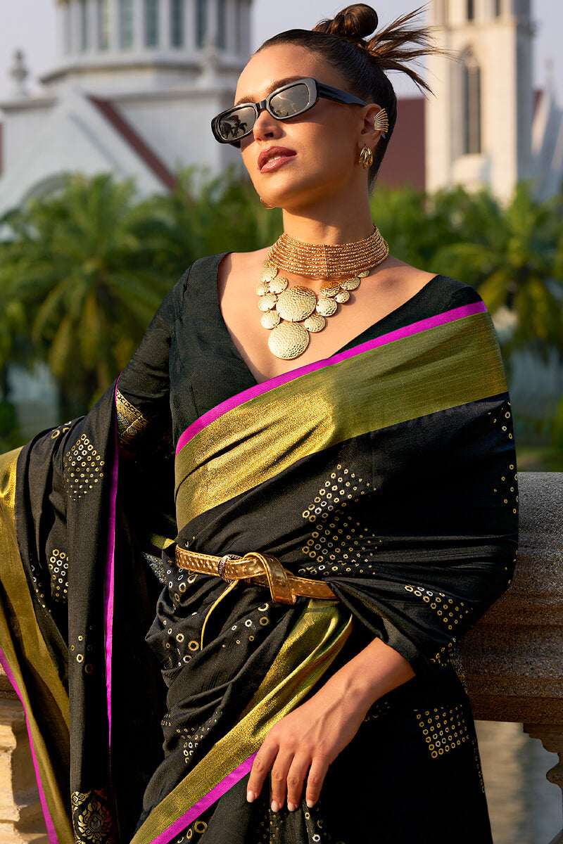 Maire Black Zari Woven Soft Silk Saree