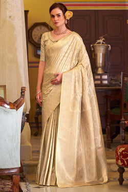 Maize Beige Banarasi Satin Silk Saree