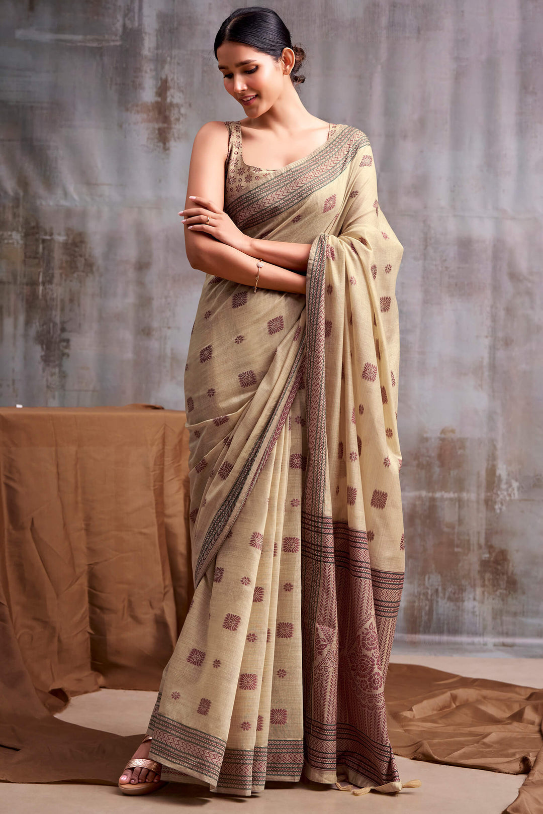 Maize Beige Cotton Modal Silk Saree